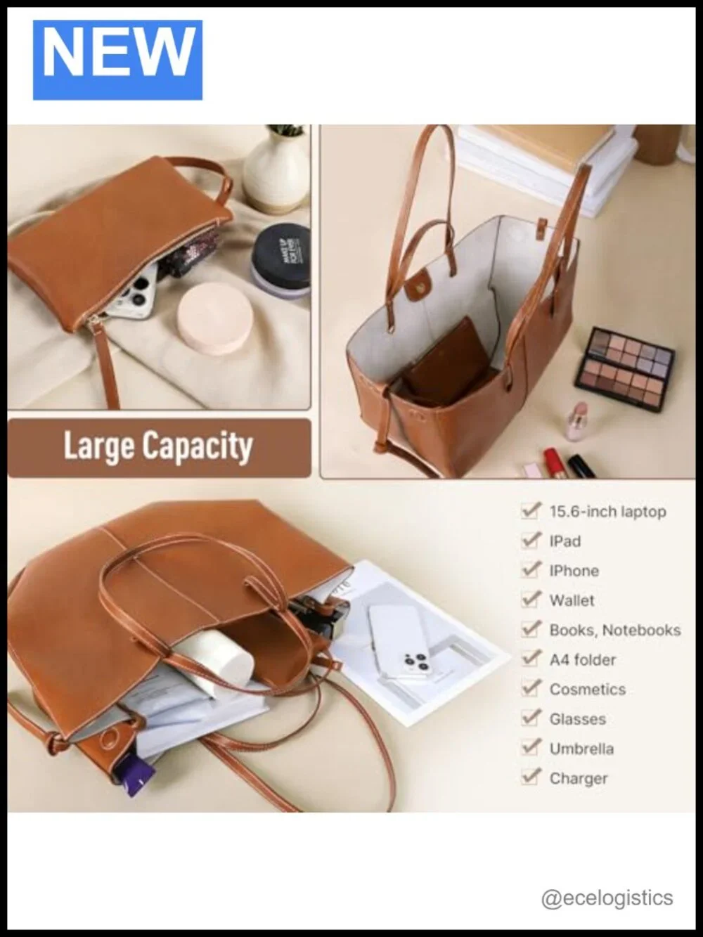 Premium Cowhide Leather Wing Bucket Tote Bag with Adjustable Shoulder Strap